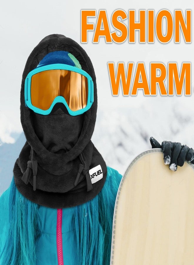 XFUEL Balaclava Ski Mask, Winter Thermal Hood Neck Warmer, Plush Lined, Windproof (US, Alpha, One Size, Black) - Image 2